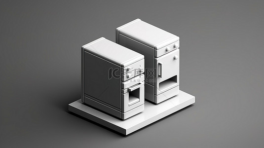 家庭用品图标背景图片_等距洗碗机烤箱和冰箱的单色 3D 图标