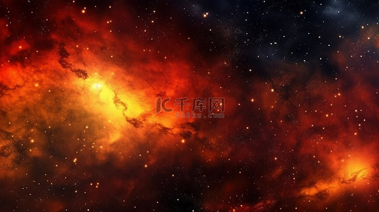 红色水平背景图片_银河系和宇宙令人惊叹的水平横幅插图夜空星空和明亮的黄色红色星系 3D