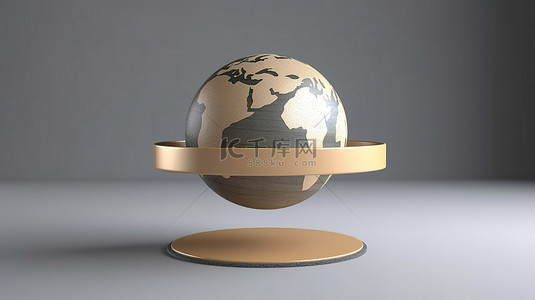 创意产品展示背景图片_基座上带有轨道带的地球仪的 3d 渲染