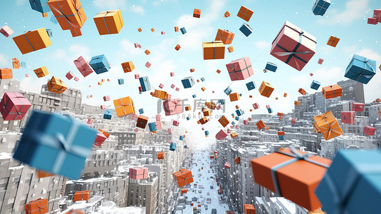 丰富的圣诞礼物悬停在半空中令人惊叹的节日背景 3D 插图