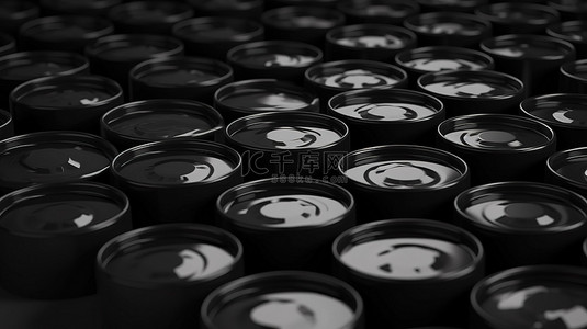 白色污染的背景图片_黑色 3D 渲染插图中堆叠汽油桶的排列