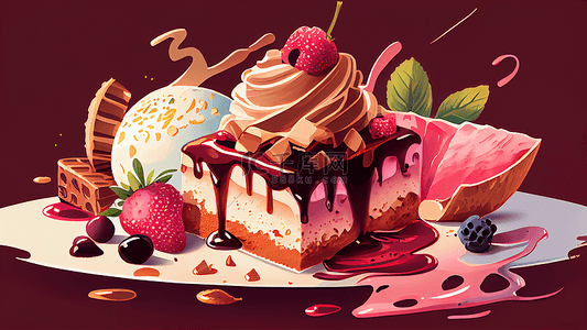 甜品水果蛋糕插画背景