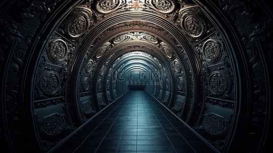 华丽光背景图片_3D 插图中的华丽隧道与神秘的黑暗氛围
