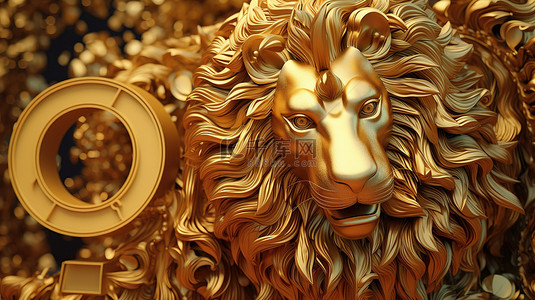 关闭金色狮子座星座的 3D 插图