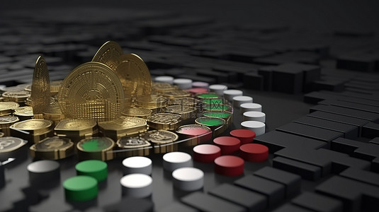 成功金币背景图片_也门区块链在 3D 渲染中绘制了 10 种加密货币的成功案例