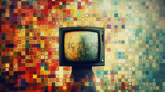 艺术故障背景图片_旧电视屏幕上的数字像素化噪声抽象设计照片故障