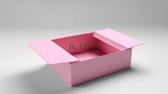 带有打开的空粉色纸盒的白色背景的 3D 渲染