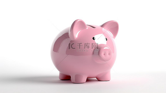 白色背景上的存钱罐的 3D 渲染是省钱的象征