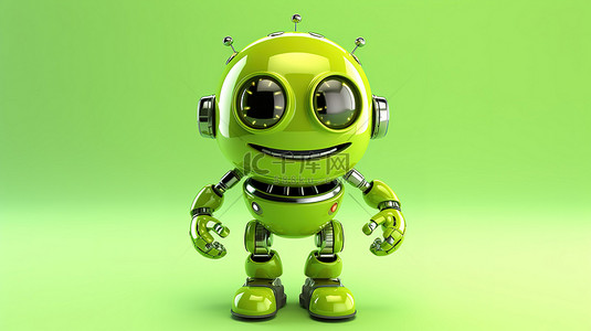 动漫薯条背景图片_绿色机器人的俏皮 3D 插图