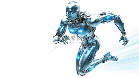具有 X 射线视觉的机器人独立运行的 3D 渲染描绘了高速技术的概念