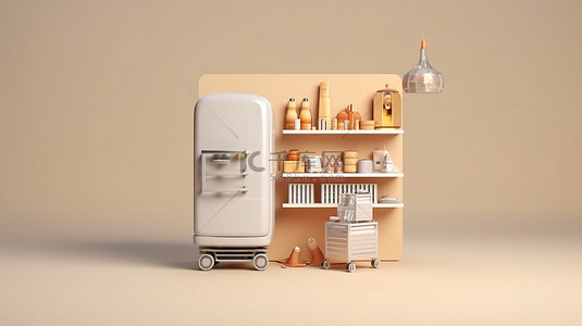 使用购物车中冰箱的 3D 渲染模型探索家用电器