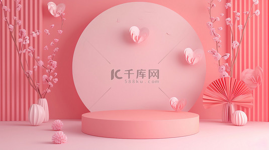 浪漫粉红色妇女节电商展台背景图