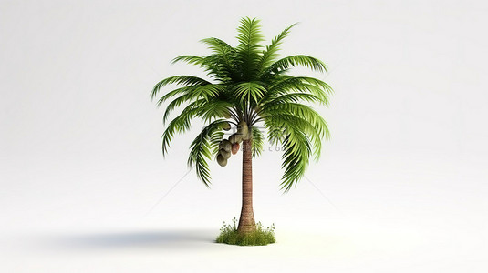 背景沙漠背景图片_热带植物 3D 渲染，具有郁郁葱葱的绿色棕榈叶和草，非常适合海滩度假和夏季旅行