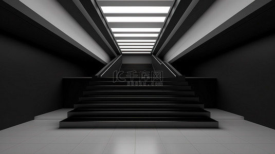 城市楼梯背景图片_地铁隧道中荒凉的楼梯 3D 可视化