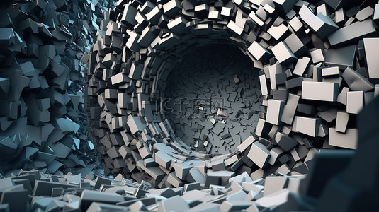 碎片元素背景图片_艺术 3D 渲染混沌马赛克碎片破碎的圆环和破碎的圆形表面