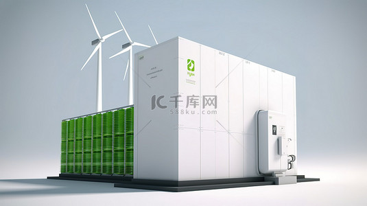 3D 渲染中白色背景显示的由氢气可再生能源存储供电的清洁电力设施