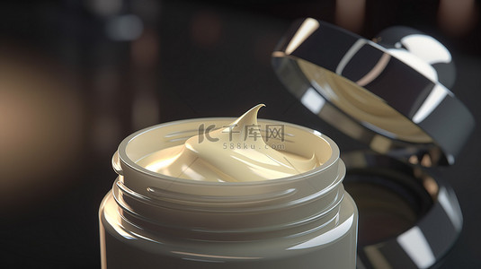 综艺包装花字背景图片_可视化带有 3D 渲染化妆品霜的开罐