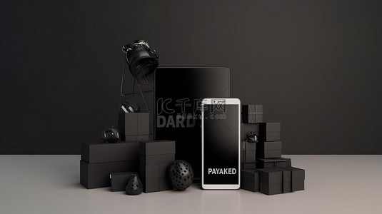 手机传单背景图片_黑色星期五销售横幅 3d 渲染设计用于智能手机促销和广告