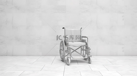 3d 渲染的白色背景下的粘土风格白色轮椅剪影