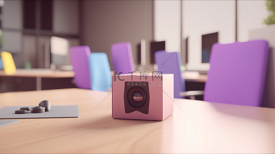 3d 世界中的虚拟会议，背景是纸板箱