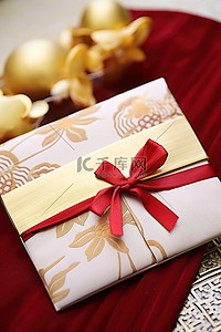 中秋礼物背景图片_中国礼物和信封放在折叠的叶子上