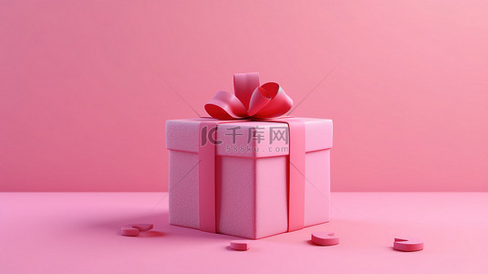 粉红色背景上带有问号的惊喜礼品盒 3D 插图