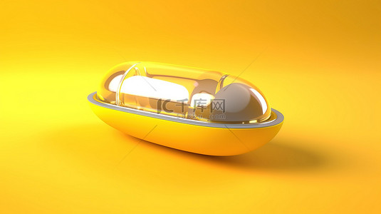 黄色背景，泡罩包装中医用胶囊丸的 3D 渲染