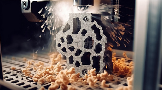 暴露的工作空间显示金属 3D 打印机上打印的金属粉末