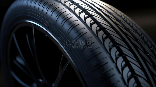 轮胎背景图片_具有景深效果的汽车轮胎的详细 3D 插图