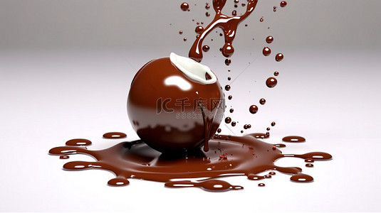 奶油蛋背景图片_3D 渲染巧克力飞溅与水滴