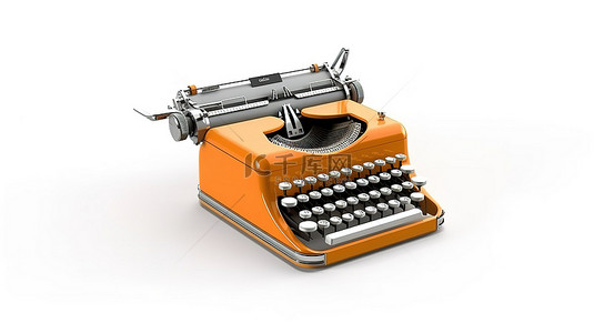 仿古游船背景图片_白色背景上老式打字机的 3d 渲染