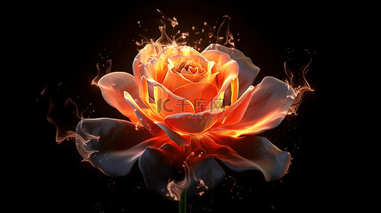 深色背景下火热的玫瑰花象征着爱和激情 3D 渲染