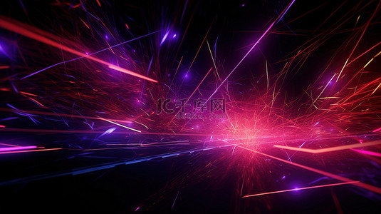 背景图科技背景图片_未来主义的 3d 渲染宇宙景观与充满活力的霓虹灯发光线和网络
