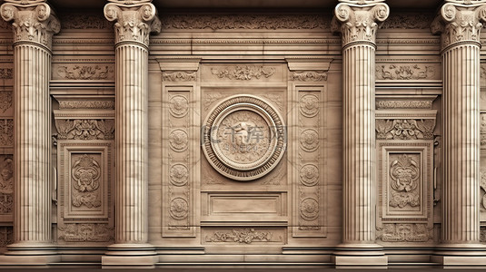 背景墙柱子背景图片_古代世界建筑大理石墙拱廊的 3D 插图用于背景横幅或海报