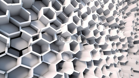 白色纹理抽象蜂窝网格结构的 3D 渲染