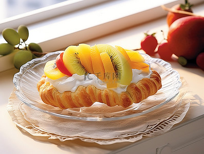 透明玻璃水果羊角面包甜点盘