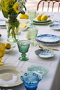 装饰刀背景图片_用蓝色玻璃器皿装饰您的餐桌