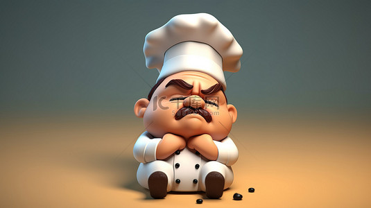 3D 插图中的忧郁厨师