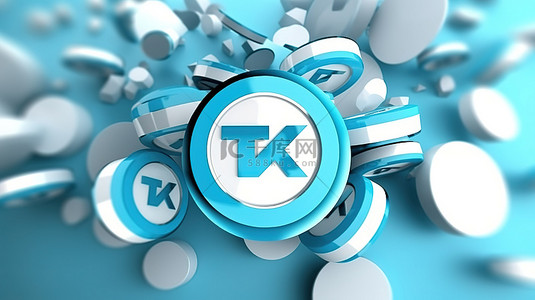 视频背景图片_蓝色和白色 Tik Tok 体验式营销的 3D 插图