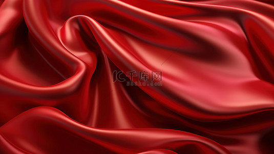 缎子在光滑的背景上挥动豪华红色织物的 3D 渲染