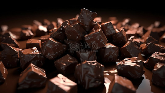 小吃吧背景图片_在 3d 渲染中关闭巧克力块的视图