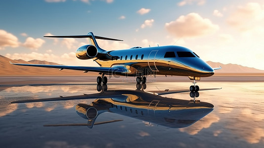 停在地面上的高端私人飞机的详细视图 3D 渲染豪华交通