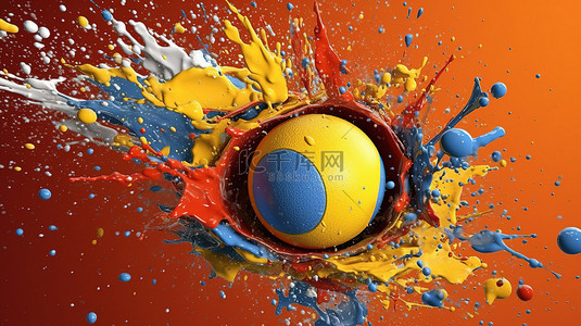 创建抽象背景的飞溅和球的 3D 渲染