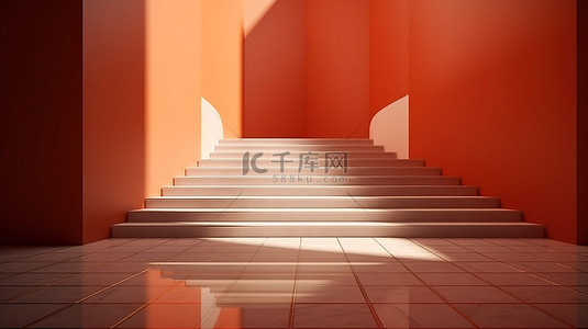 建筑楼梯插画背景图片_令人惊叹的建筑地板 3D 渲染，带有引人注目的楼梯