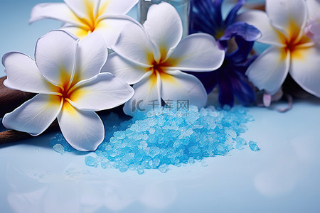 浴背景图片_蓝色sk和鲜花