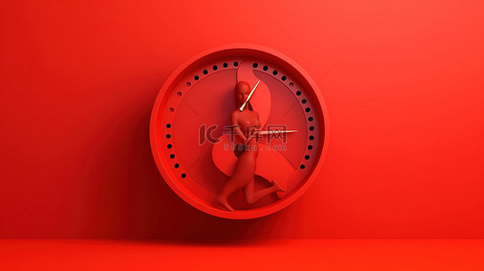 更年期威胁女性符号的 3D 渲染，红色背景上有时钟
