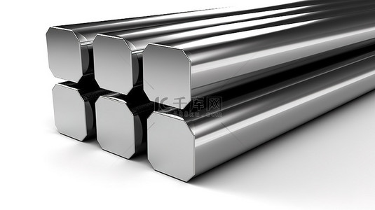 工业产品背景背景图片_纯白色背景下 H 型钢金属制品的 3D 插图