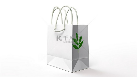 折扣白色背景图片_白色背景上生态友好设计的字符串处理白色纸购物袋的 3D 渲染