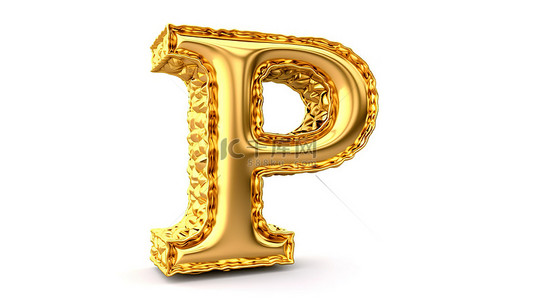 白色隔离背景上的小 3D 金色字母，其中包含字母 p