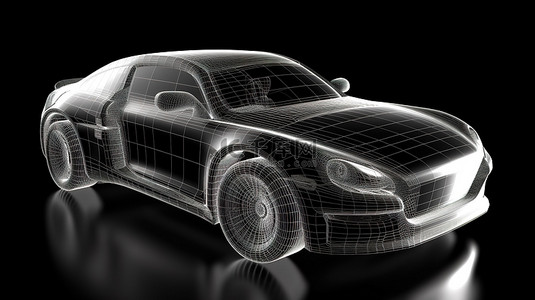 豪华车背景背景图片_3D 渲染中的单色和线框无品牌车辆
